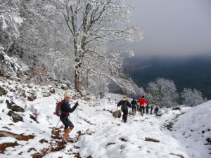 Traileurs en hiver dans le massif des Bauges © L. Fabry